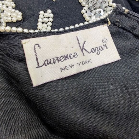 VTG Pearl Beaded Sequenced Lawrence Kazar Black Short Sleeve Formal SILK Top - Picture 10 of 10